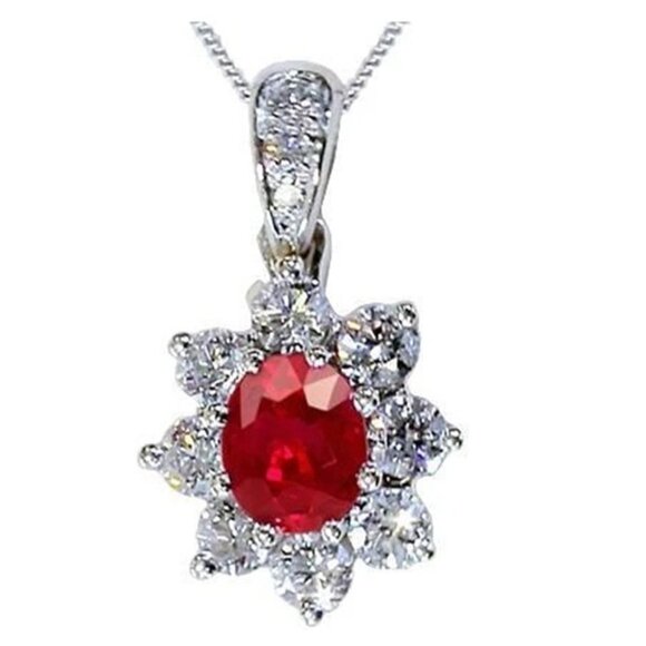 💞Silver Plated Crystal Flower Vintage Oval Cut Ruby Gemstone Necklace,UNVN12477 - Picture 3 of 4